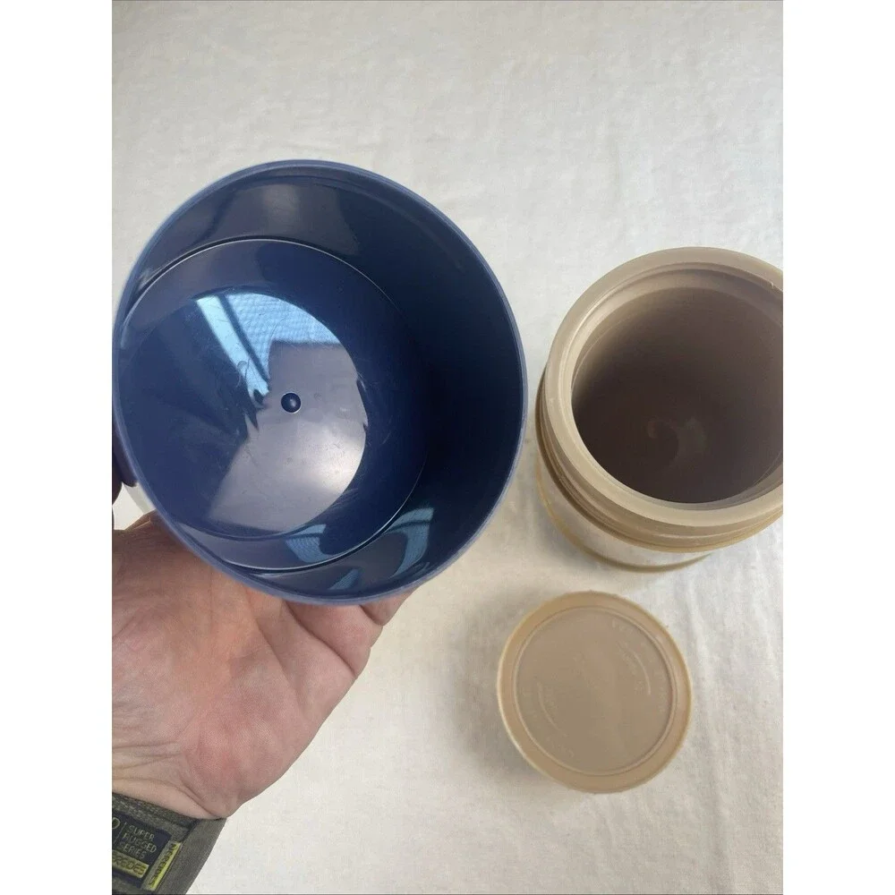 Aladdin Wide Mouth Thermos Vintage Blue & Tan 1 Pint Inner Safety Shield